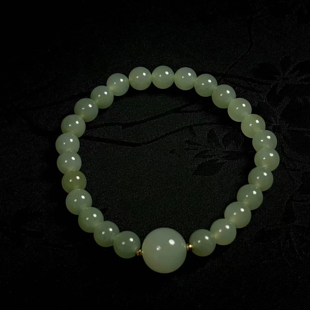 【皆愿】和田玉18k金晴水手串新中式国风手链 多样性发其一