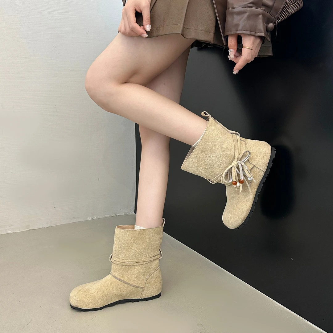 设计感复古平底短筒靴女2025年秋季新款时尚百搭配裙子显瘦勃肯靴