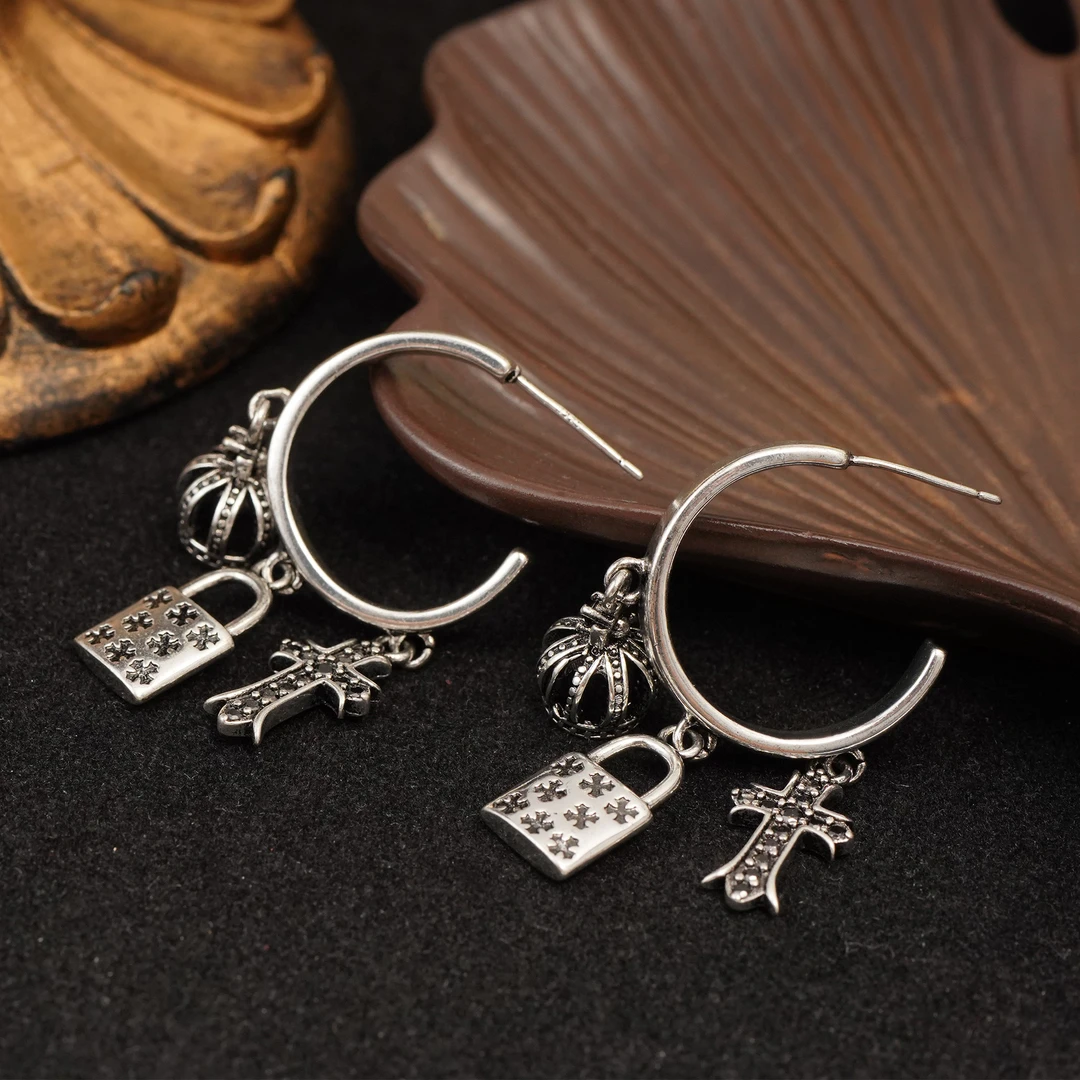 铜合金耳饰 【3566】LeLe 耳钉 十字鸢尾皇冠复古时尚气质