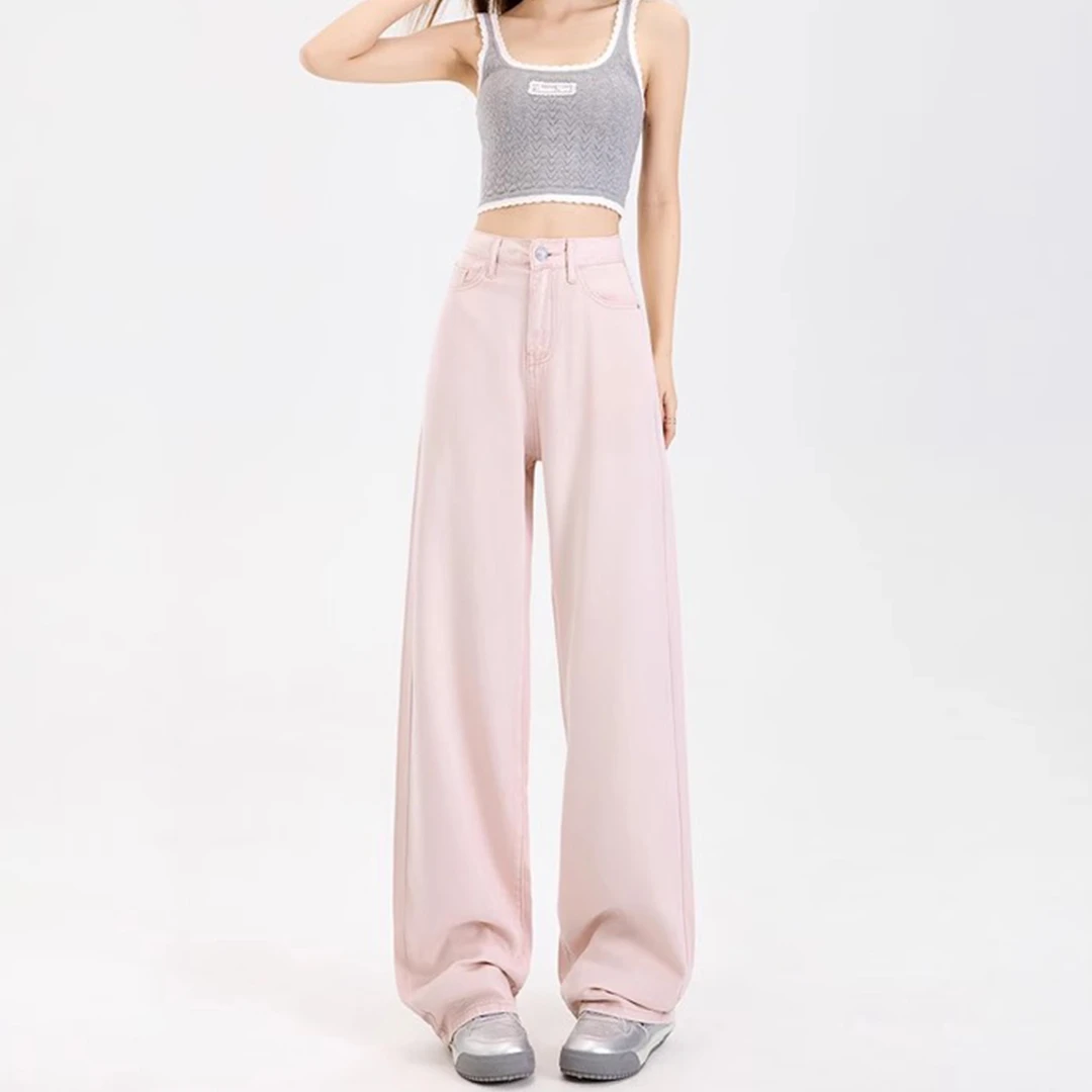 粉色莱赛尔天丝牛仔裤女夏薄款2025新款宽松显瘦垂感冰丝阔腿裤子