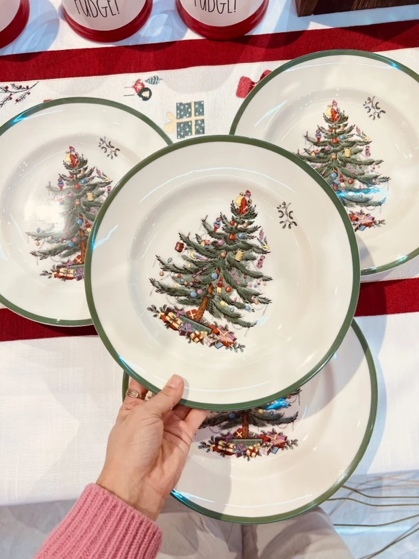 10寸4个装圣诞氛围盘陶瓷家用创意外贸尾货饭盘，炒菜盘