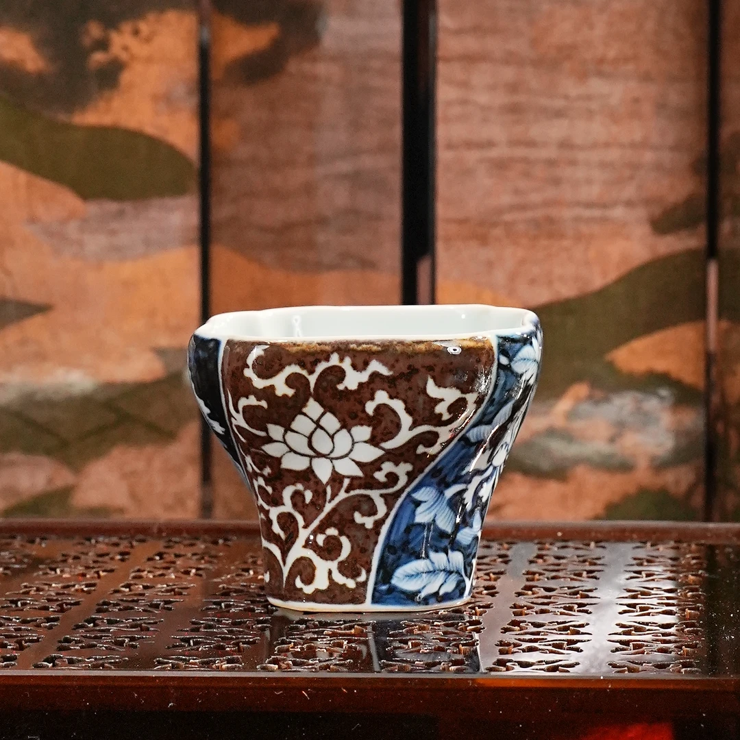 元邑 | 青花釉里红混底花卉杯 80ML 景德镇陶瓷手工手绘茶杯茶具