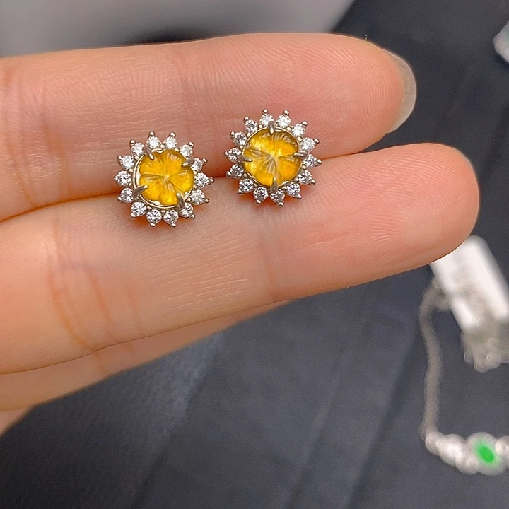 翡翠银S925镶嵌耳饰