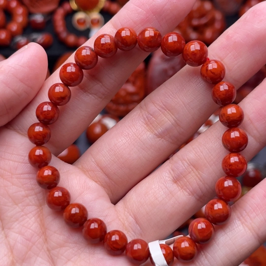 南红玛瑙未镶嵌珠宝奇石单圈7mm