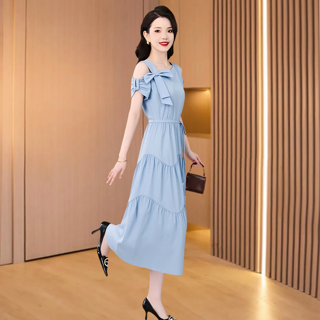 露肩连衣裙女夏2025新款流行爆款十三行高端品牌裙子