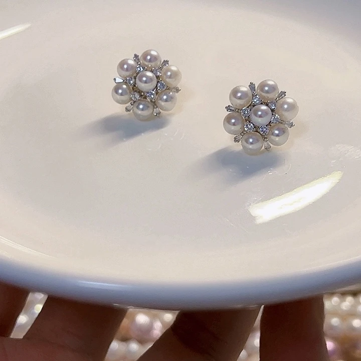 银S925镶嵌耳饰淡水珍珠