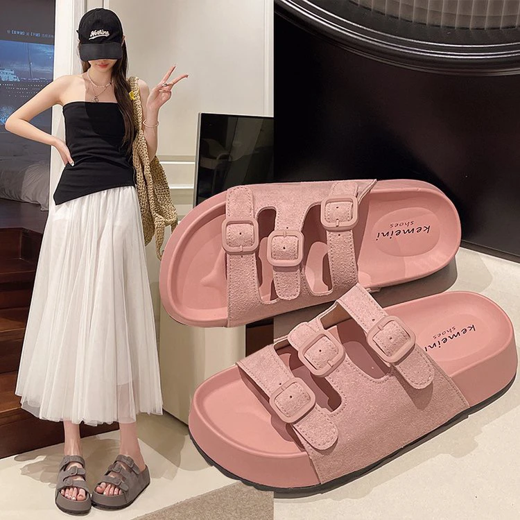 厚底凉拖鞋女夏外穿2025新款韩版松糕底一字扣百搭时尚度假沙滩拖