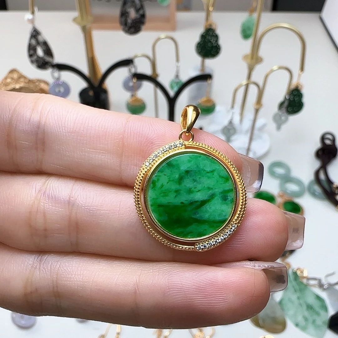 翡翠银S925镶嵌颈饰青***甜不含项链