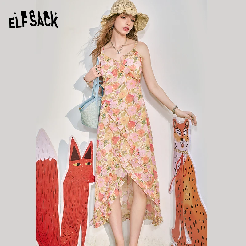 0235【金拐子】妖精的口袋热辣破晓木耳边开叉碎花吊带连衣裙女20