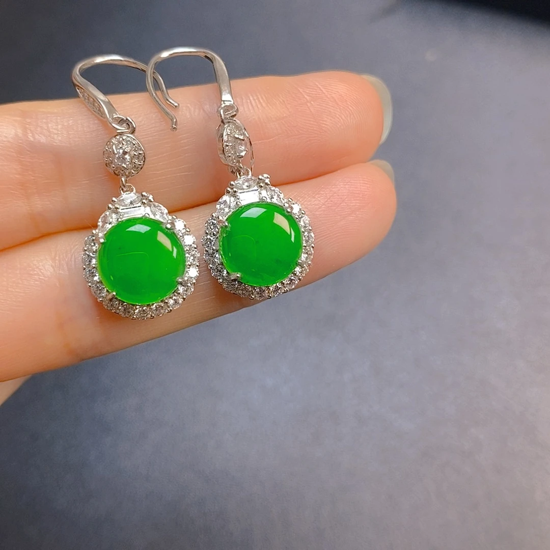 翡翠银S925镶嵌耳饰