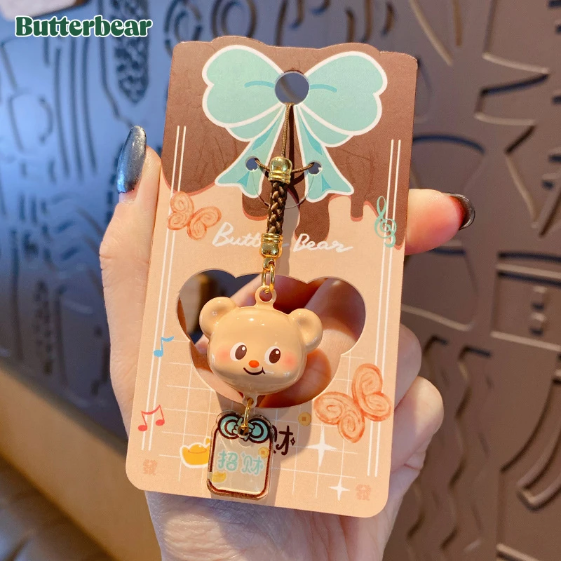 潮流可爱小熊水音铃挂件正版黄油熊钥匙扣手机链包包配饰