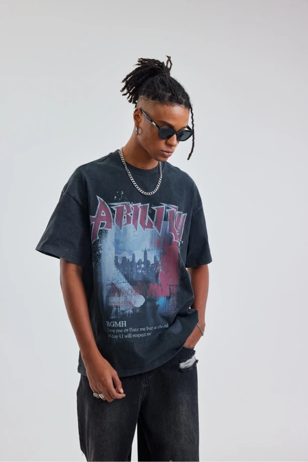 原创末日之城国潮300g全棉夏T恤重磅水洗数码直喷短袖美式