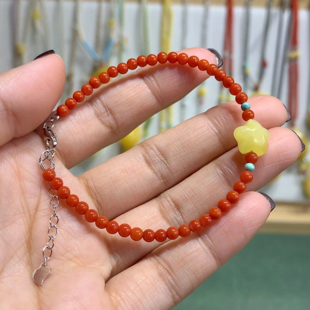 南红玛瑙银S925镶嵌手链3.5mm