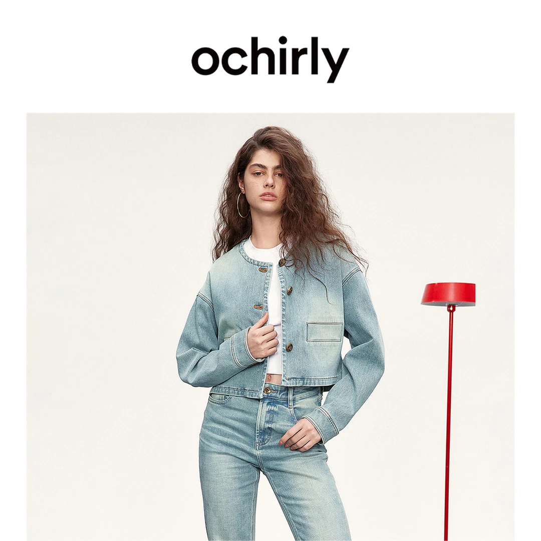 OCHIRLY欧时力 四面弹牛仔短外套女上衣宽松休闲高街2025春季新款