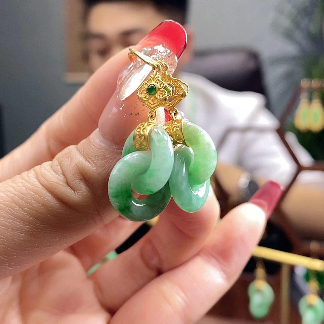 翡翠耳饰18K金镶嵌娟*翡翠