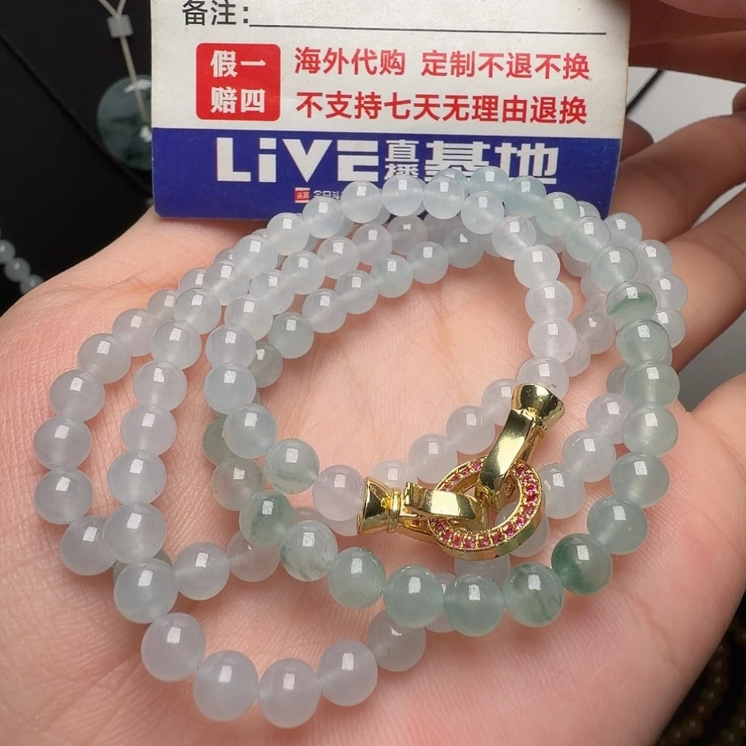 定制翡翠未镶嵌白冰飘花项链卡5