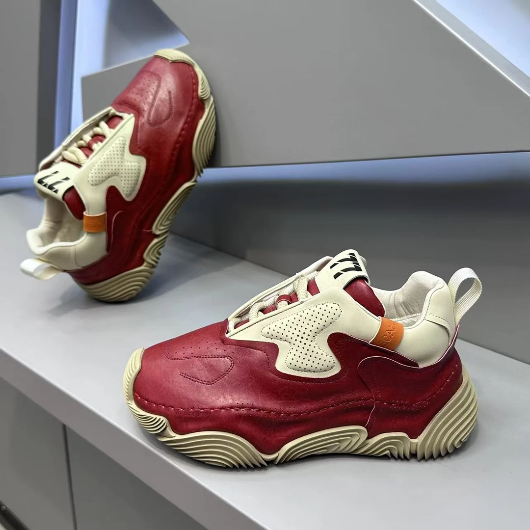 【皮鞋码】单棉同款皮面拼接撞色厚底舒适男士时尚休闲潮鞋百搭MBZ