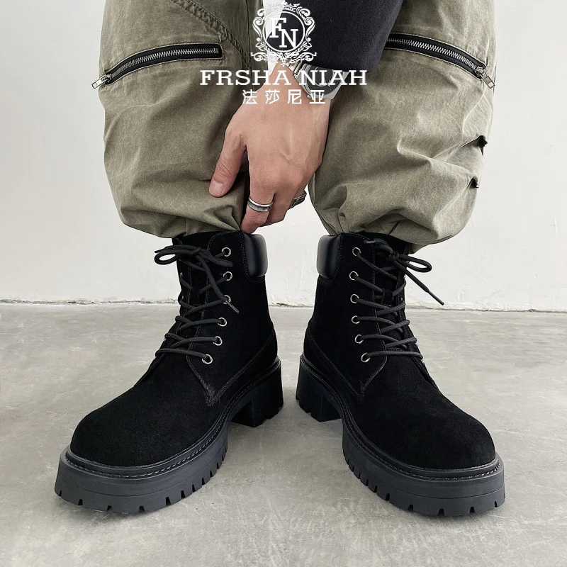 法莎尼亚英伦厚底马丁靴男士秋冬款时尚潮流百搭舒适简约高帮靴男