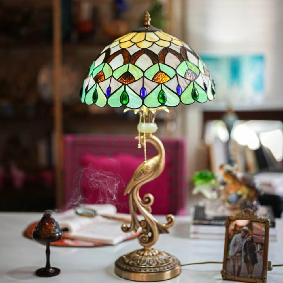 【奇居腾飞】凤凰蒂凡尼凤尾台灯卧室灯#1030PK-14T