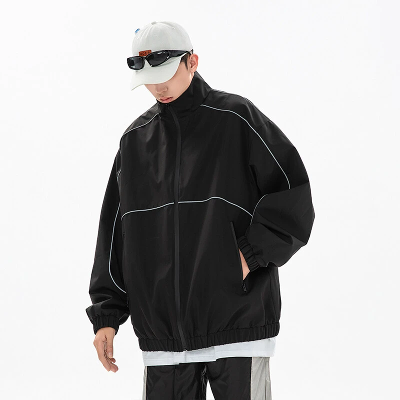 HJ5552春秋潮牌美式复古高级感痞帅立领夹克外套