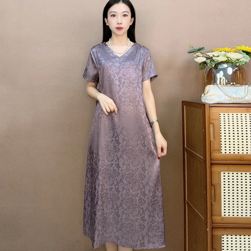 暗粉满罗 气质中长款秋季时连衣裙百搭遮肉裙子