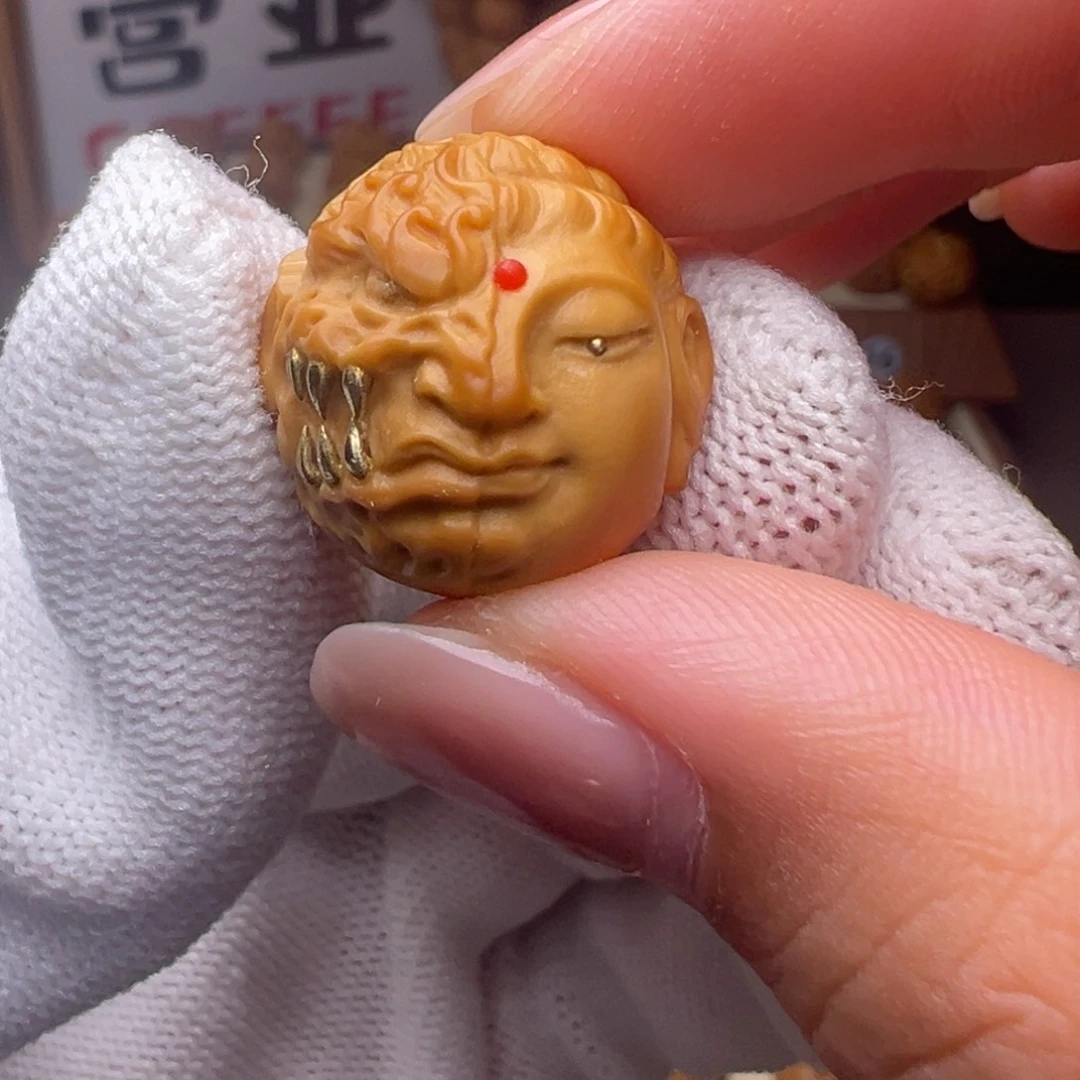 把件猴头核桃镶嵌款佛魔一念全品有正常封口线