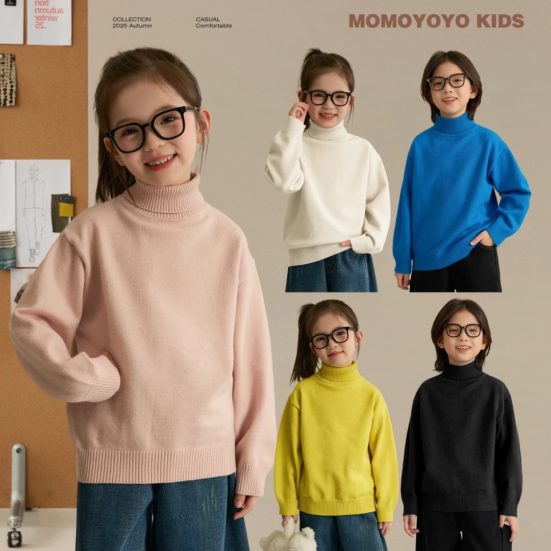 【入场券】男女童高领打底毛衣保暖纯色儿童针织上衣9079D