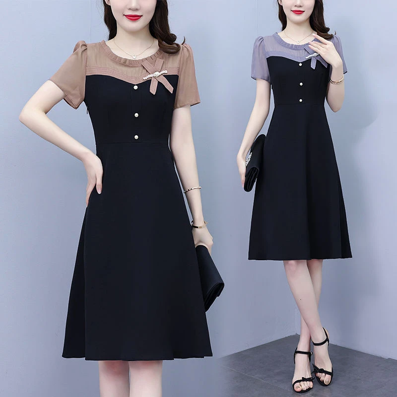 大码胖mm假两件连衣裙女2025夏装新款时尚气质中长款洋气显瘦裙子