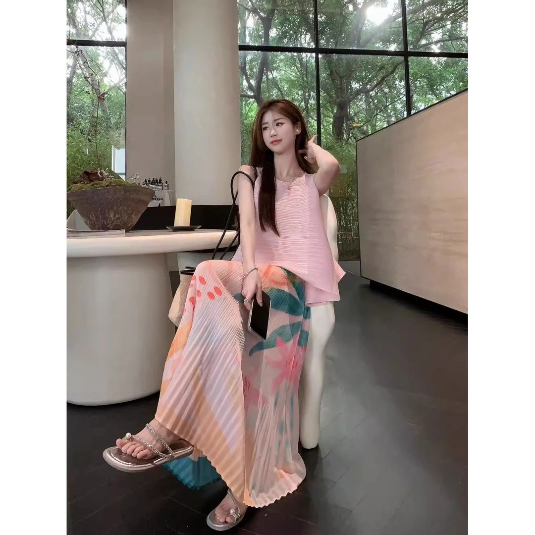 韩系三亚出游穿搭套装裙不规则无袖背心衬衫气质半身裙女夏两件套