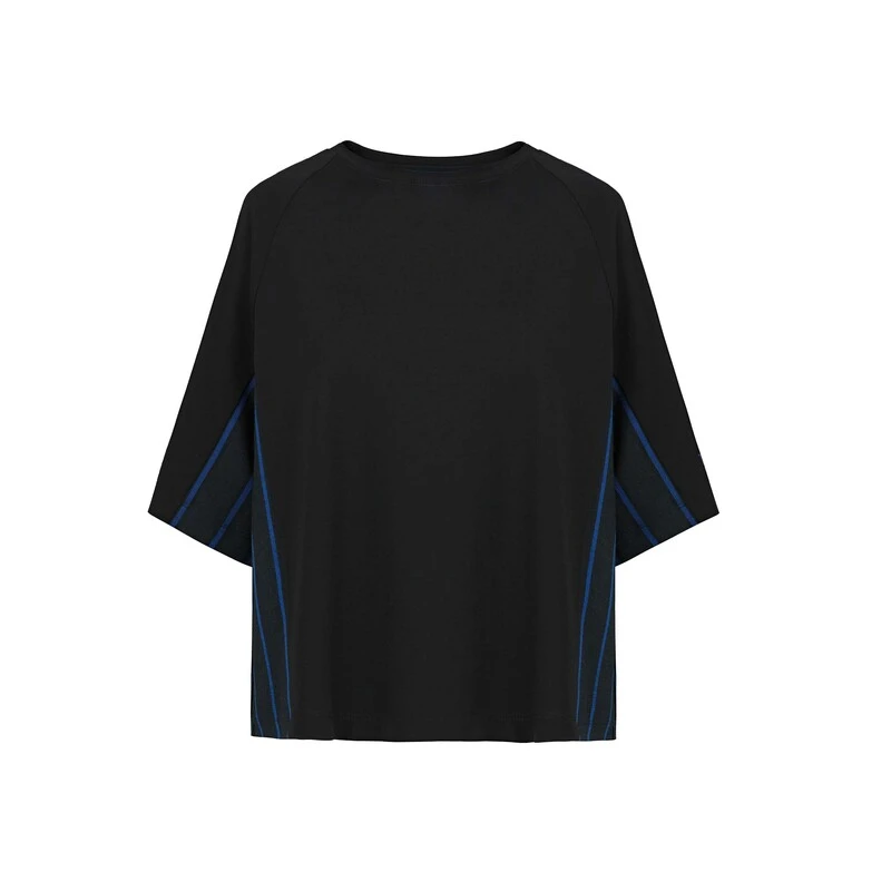 圣迪奥女装夏季时尚休闲圆领撞色条纹宽松短袖T恤S24260107