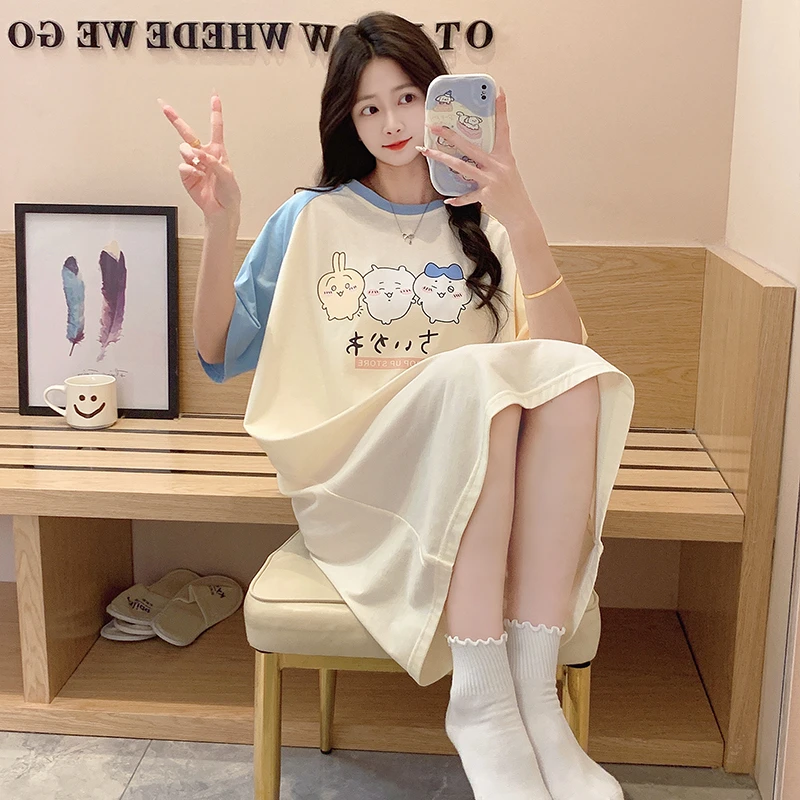 夏季睡衣女棉质卡通可爱薄款宽松2025新款中长款睡裙家居服可外穿