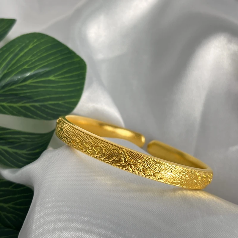 足银手镯 千里江山开口手镯女锤纹传承镯子开口宽版镯轻奢送礼