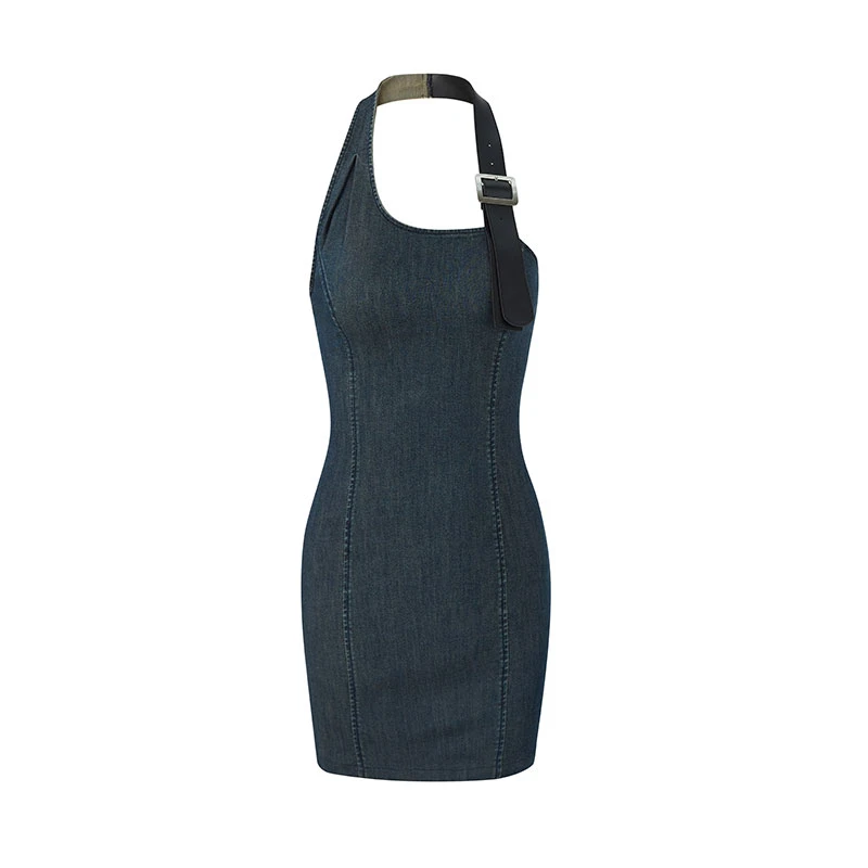 IAMCPLUS 城市游走 机能肩带挂脖牛仔小吊带连衣裙