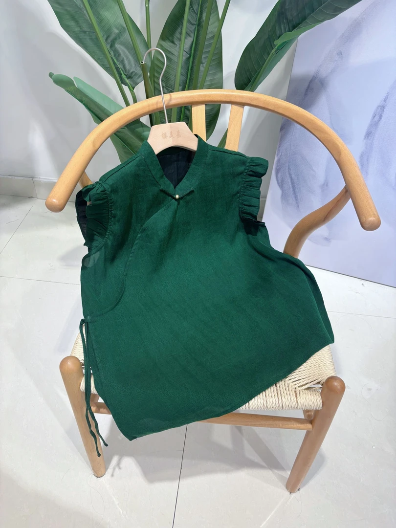 DY2886樱美嘉100桑蚕丝香云纱花萝新款小飞袖新中式百搭显白上衣