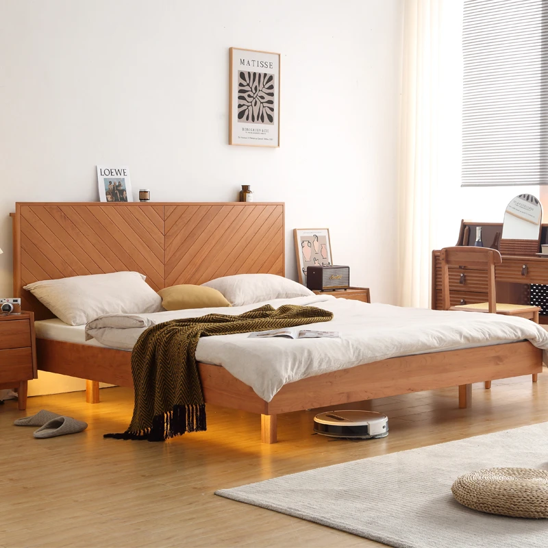 北欧樱桃木实木床日式1.5米床樱桃木悬浮床1.8米原木双人床榻榻米