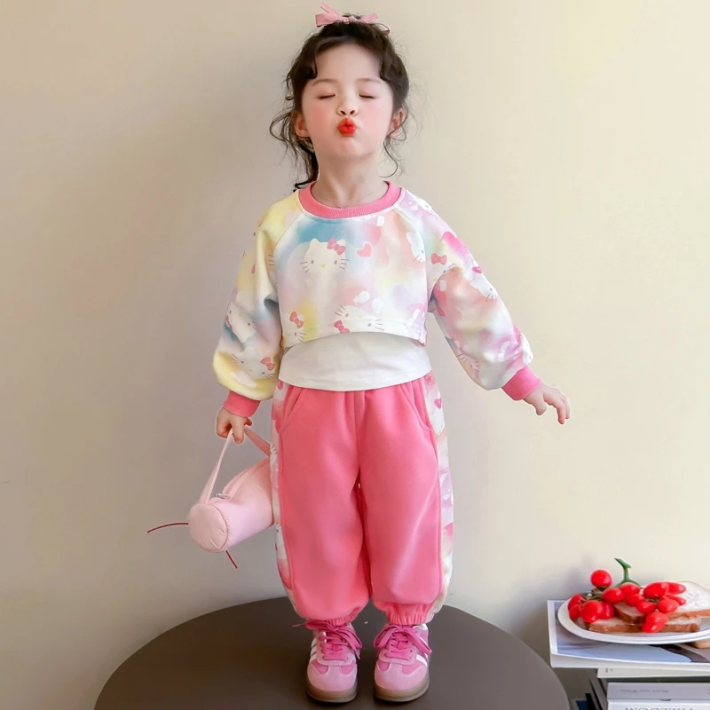 女童春季长袖假两件运动套装时尚新款中小童休闲卡通小女孩春秋装