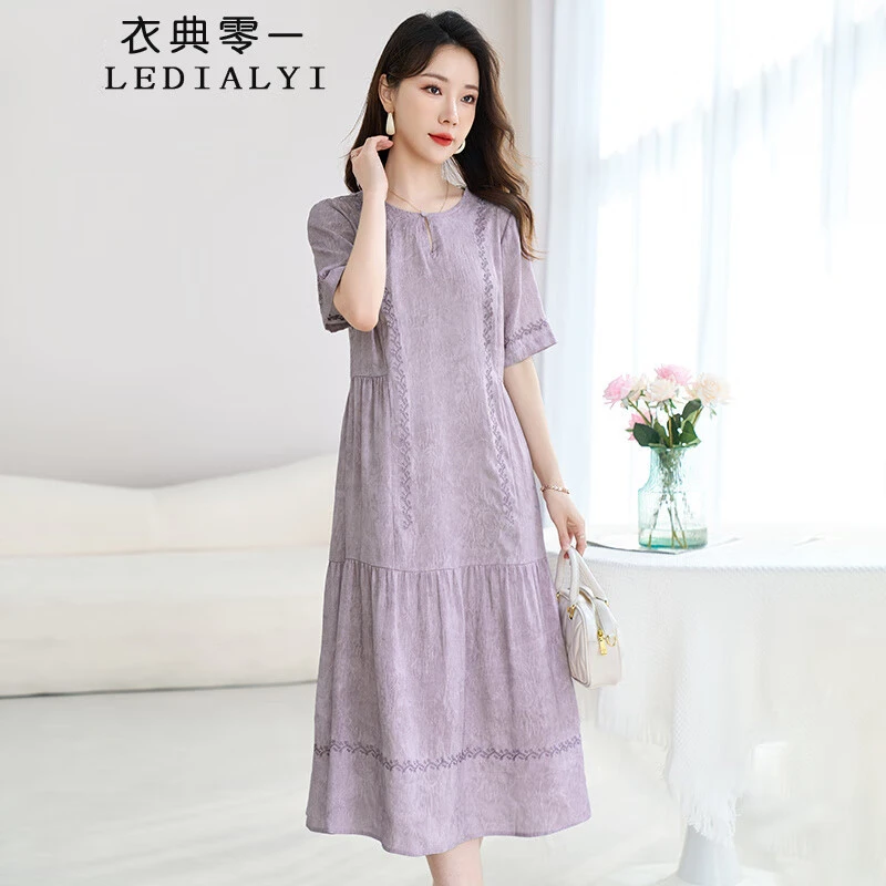 杭州真丝连衣裙女夏季2025新款轻奢大牌宽松显瘦桑蚕丝亚麻裙子