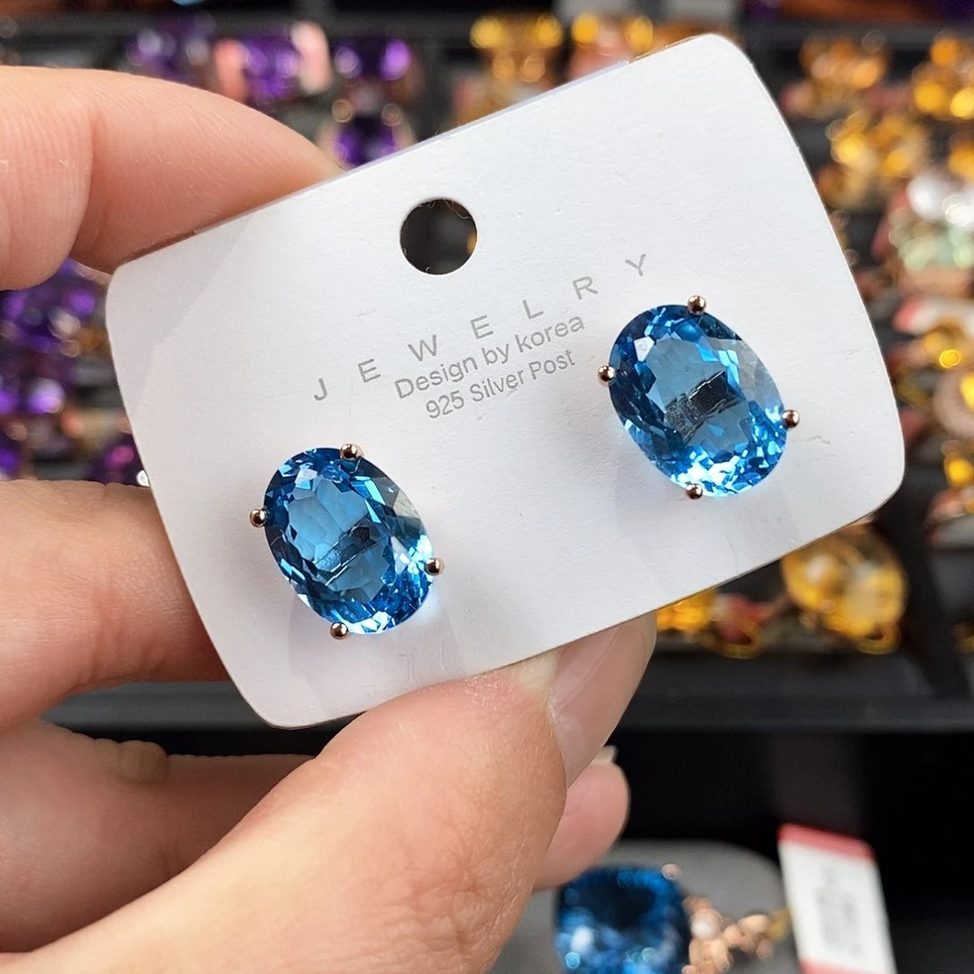 托帕石耳钉银S925镶嵌