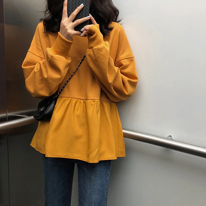 2025秋季新款韩版女装宽松显瘦学生休闲上衣纯色长袖T恤卫衣女潮