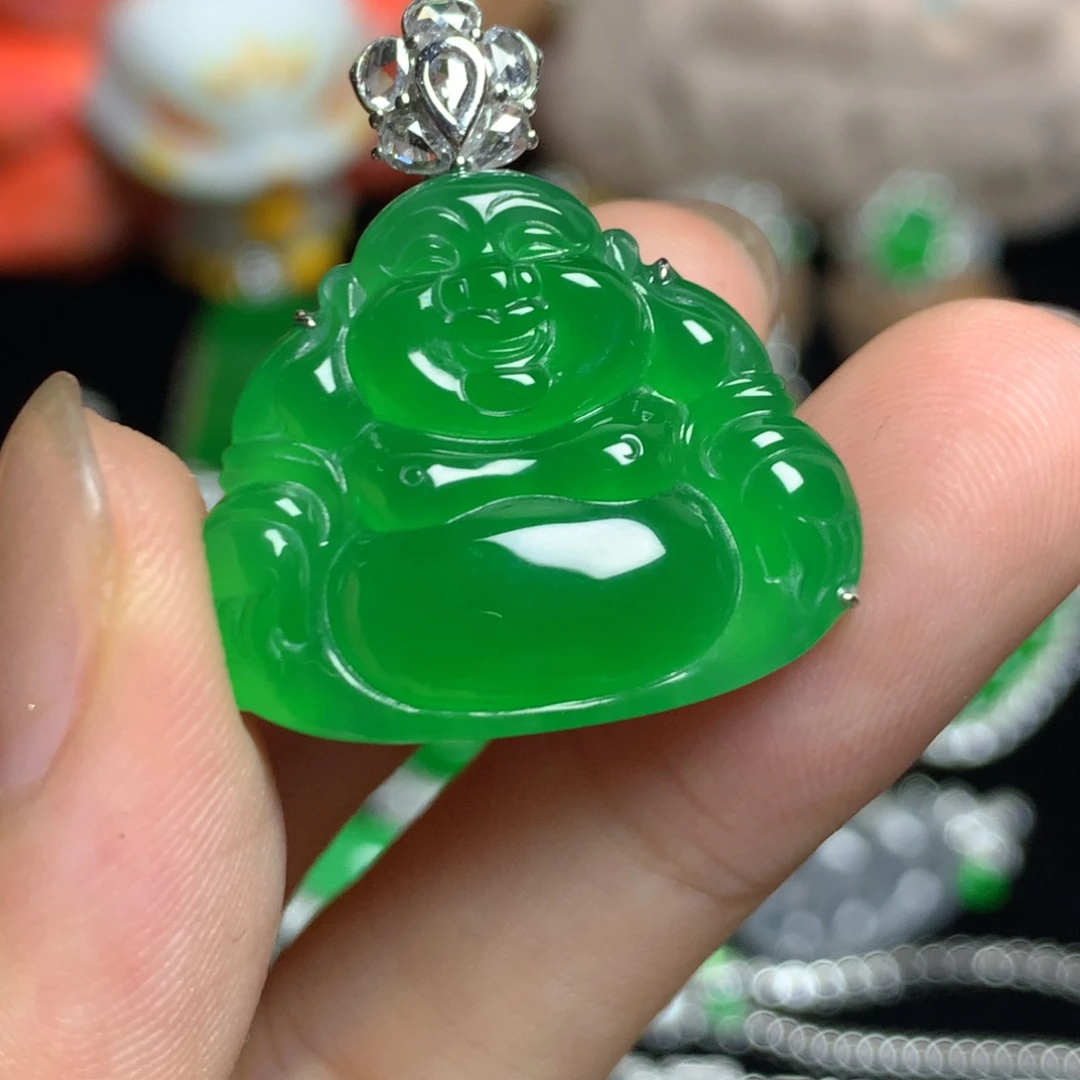 翡翠18K金镶嵌吊坠(不含链)佛公