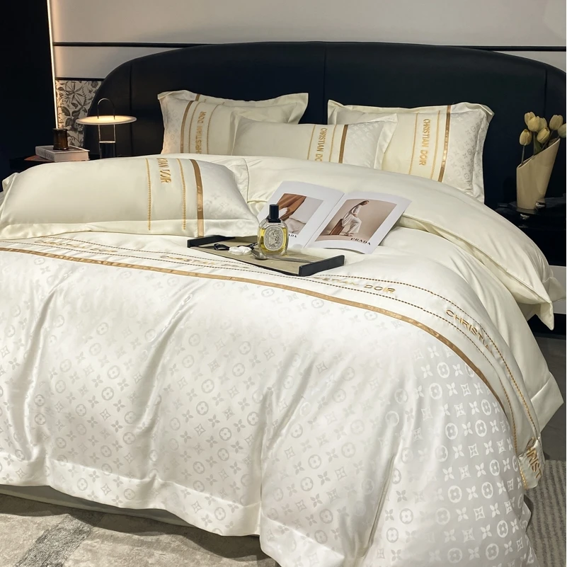 被套四件套2025新款水洗冰丝真丝提花绣花四件套轻奢高档四件套