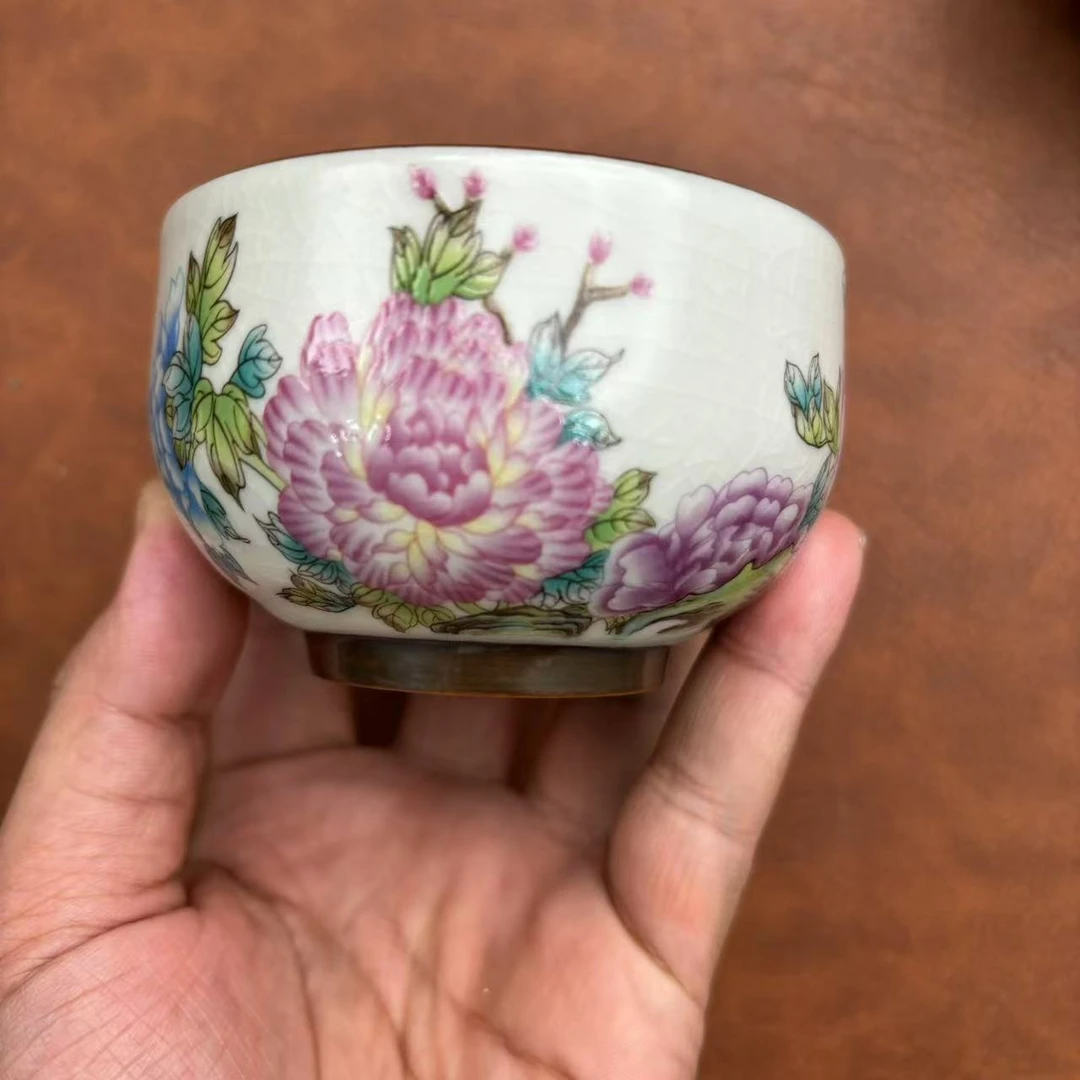 牡丹花铜钱高端茶杯