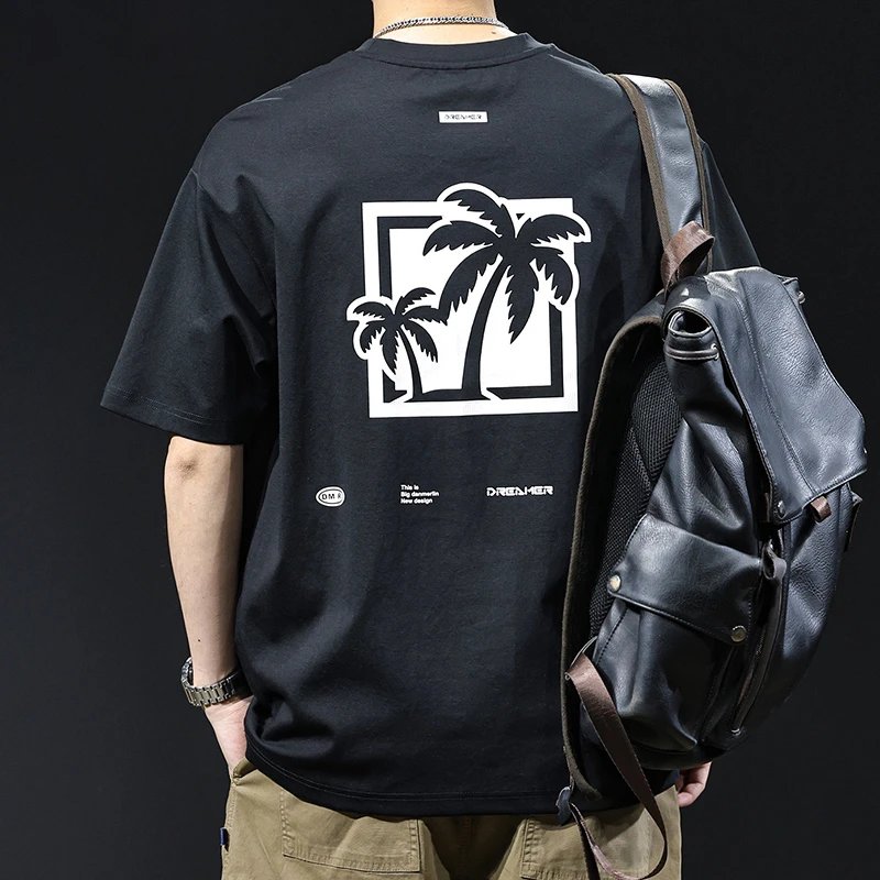 LEIGHZ/雷茨短袖t恤男士宽松印花夏季2025新款衣服潮流百搭体恤