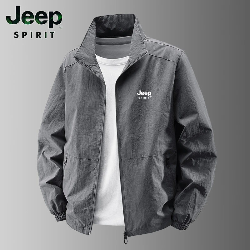 Jeep吉普新款男士休闲夹克春秋季男装大码上衣防风薄款立领外套