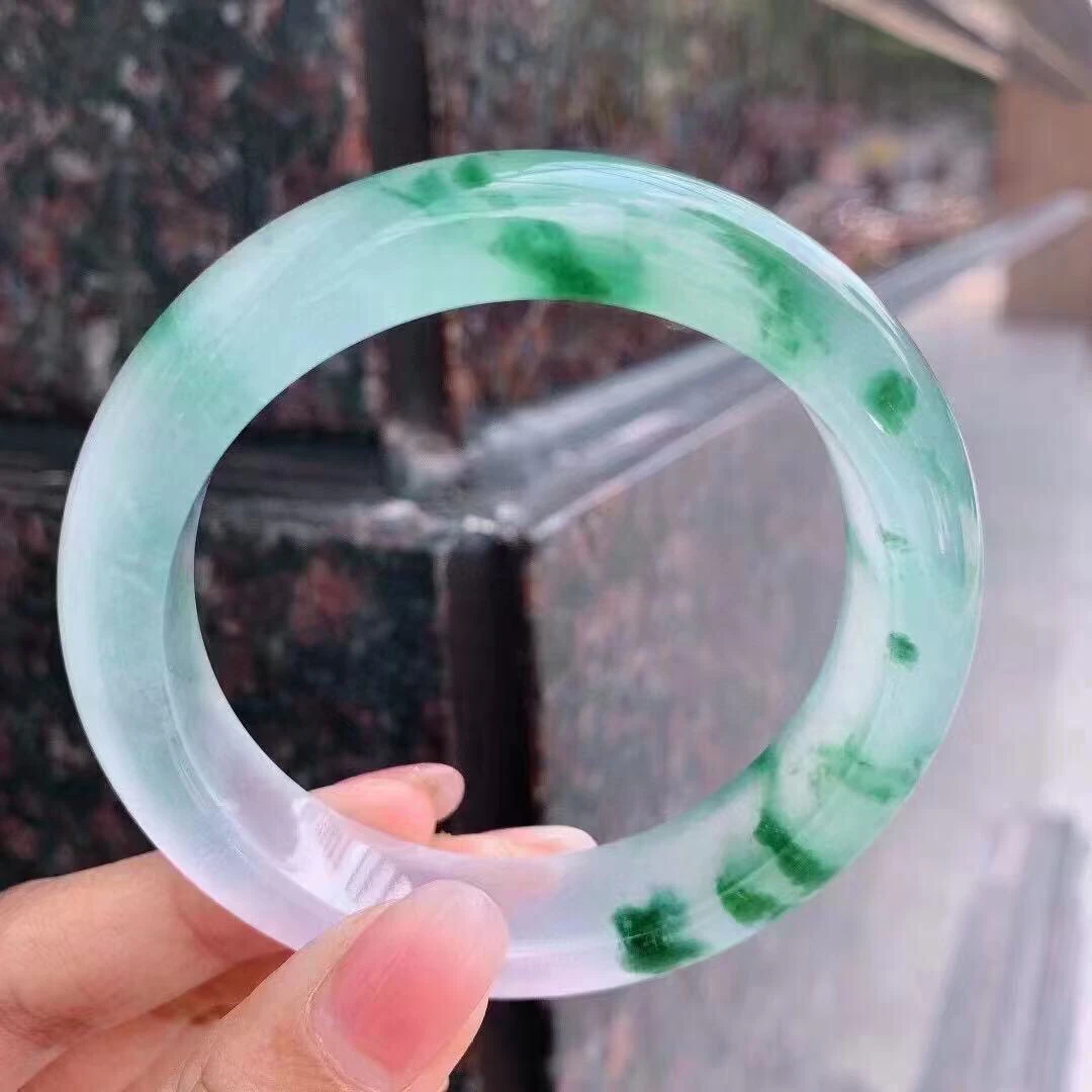 非金属珐琅手镯 天然翠冰种飘绿花手镯