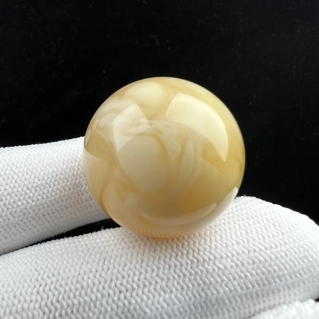 A1057天然俄料蜜蜡 瓷白妖花单珠 26.6mm支持复检 假一罚四