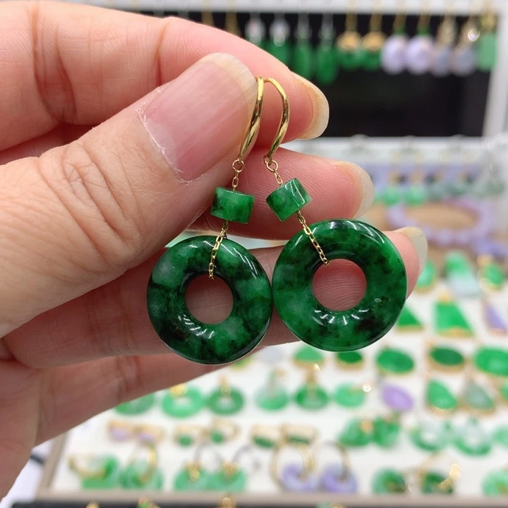 翡翠18K金镶嵌耳饰