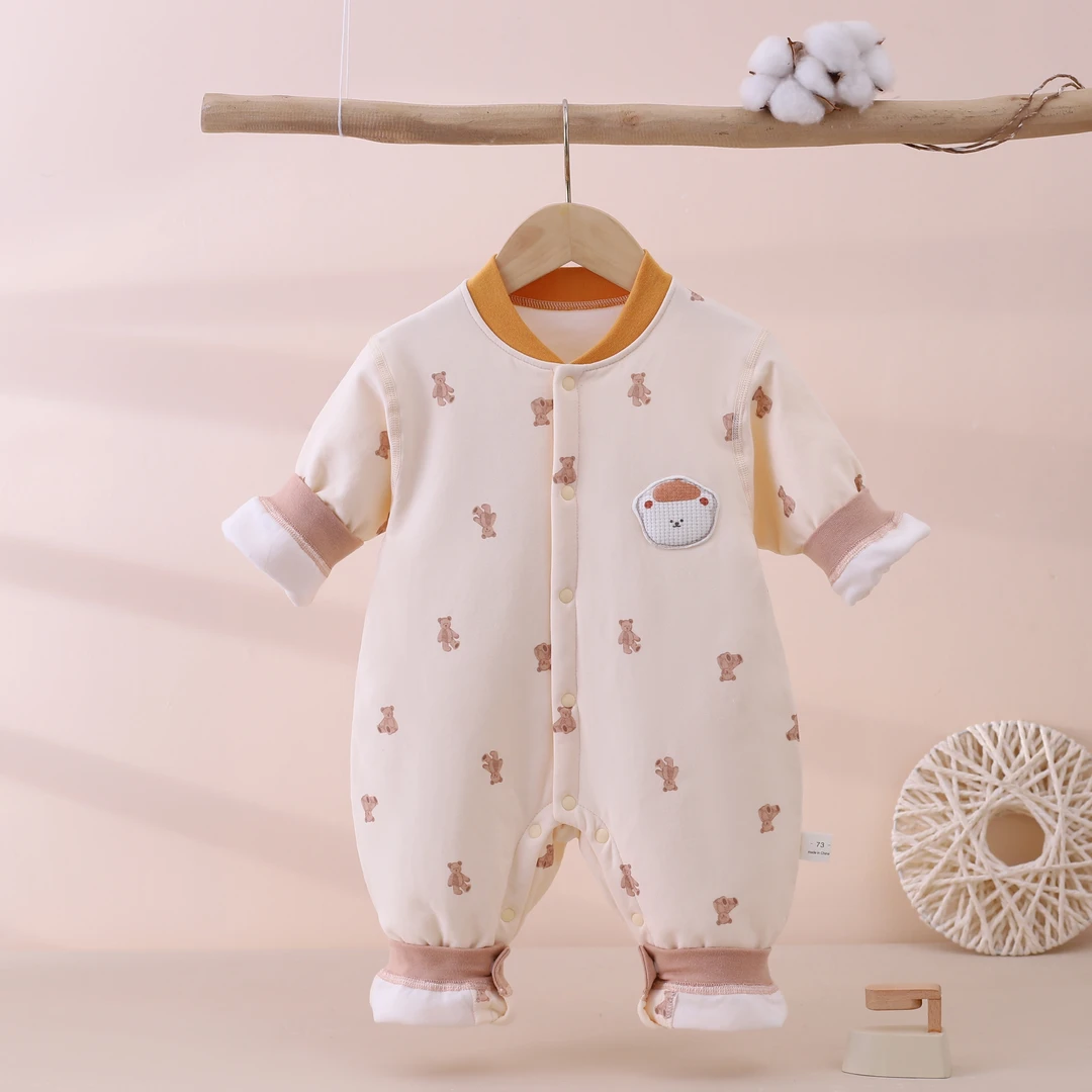 Y婴儿连体衣40克薄棉男女宝宝春款连身衣幼儿长袖保暖哈衣蝴蝶衣