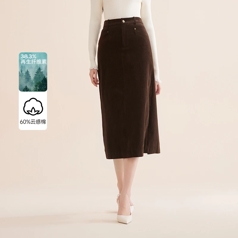 【陈大可】A844055半身裙 香影灯芯绒半身裙女中长2024秋冬季新款