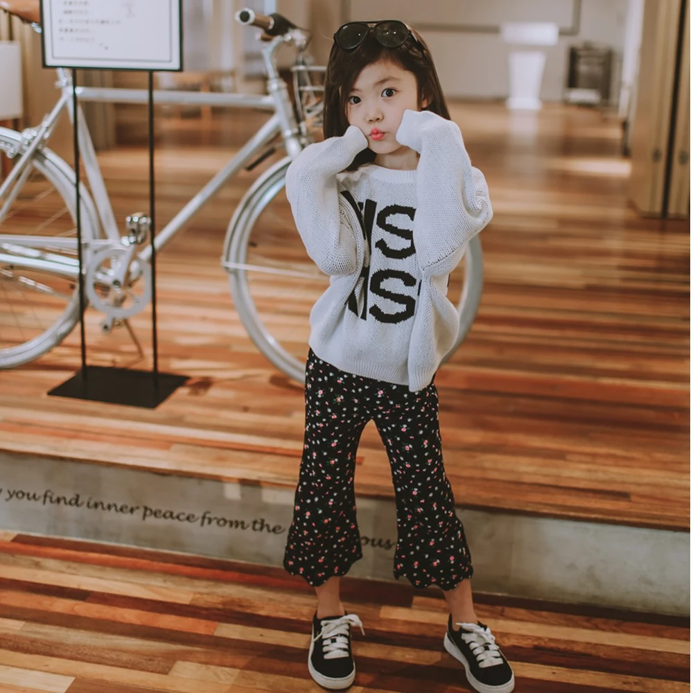 B025女童喇叭裤碎花儿童裤子印花底裤打底休闲时尚阔腿大童外穿